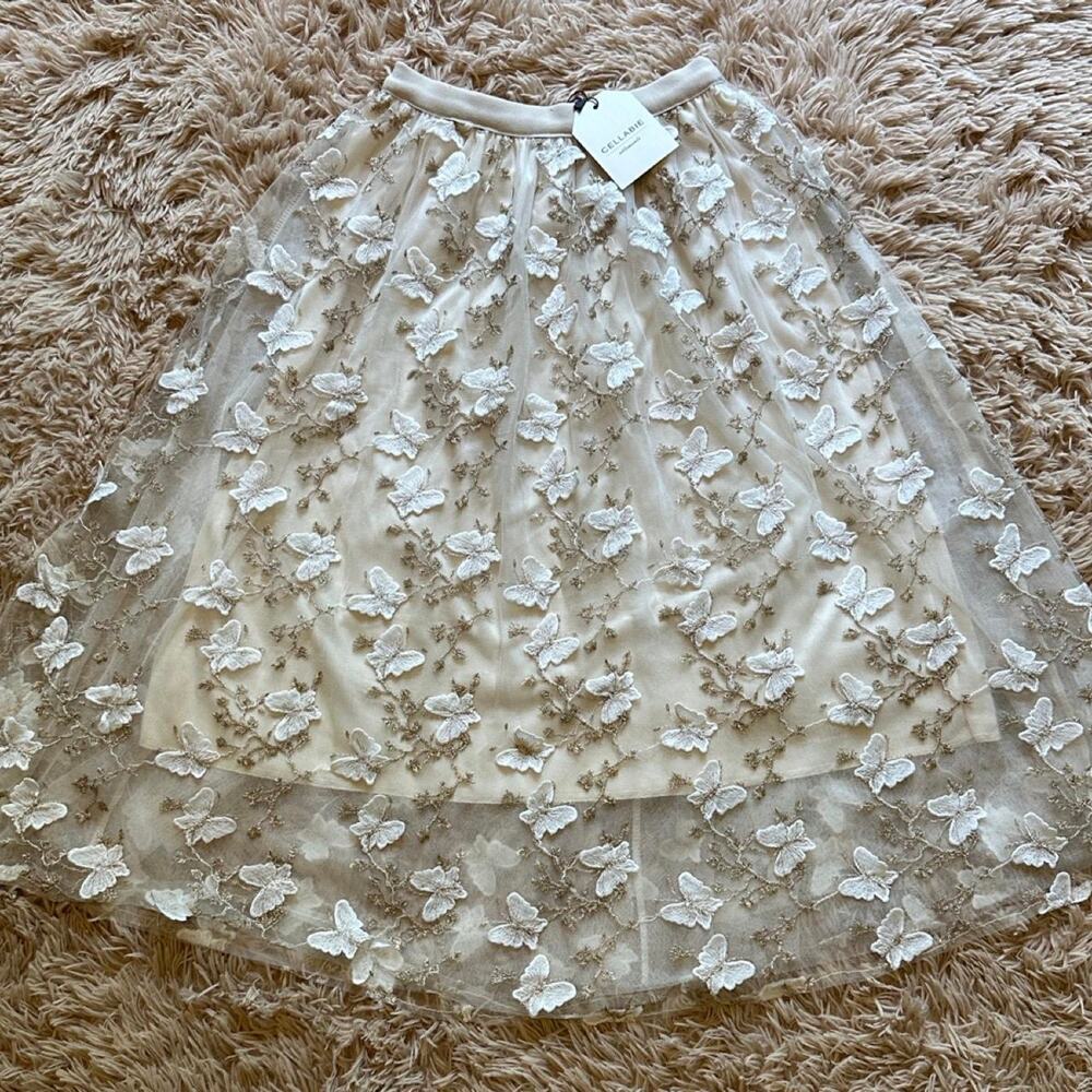Cellabie white butterfly skirt with gold embroidery One Size